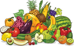 Cartoon Illustration of Fruits and Vegetables Big Group Food Design